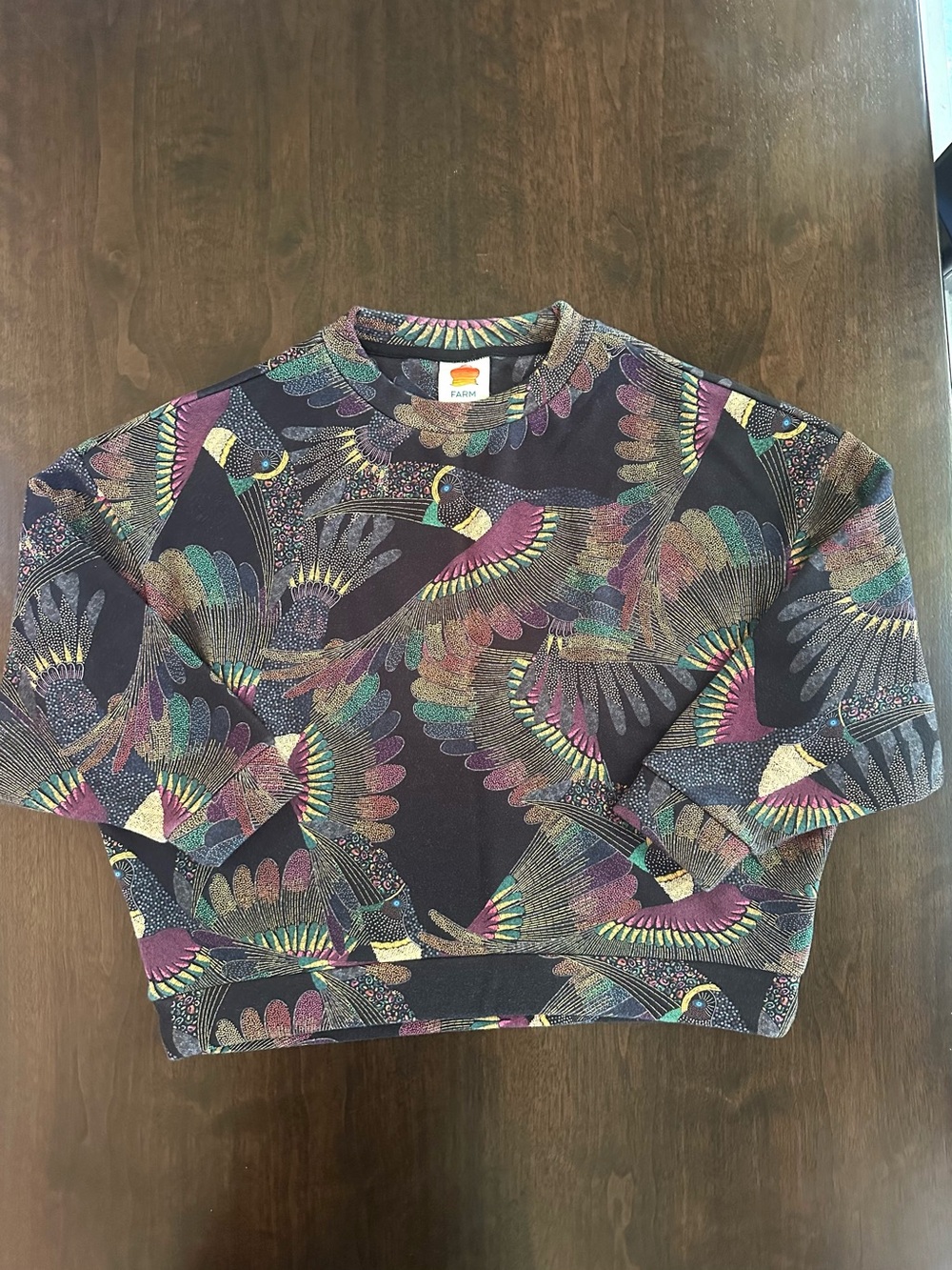 FARM RIO Borogodo Toucans Multicolor Tropical Sweatshirt Purple Yellow Green XS